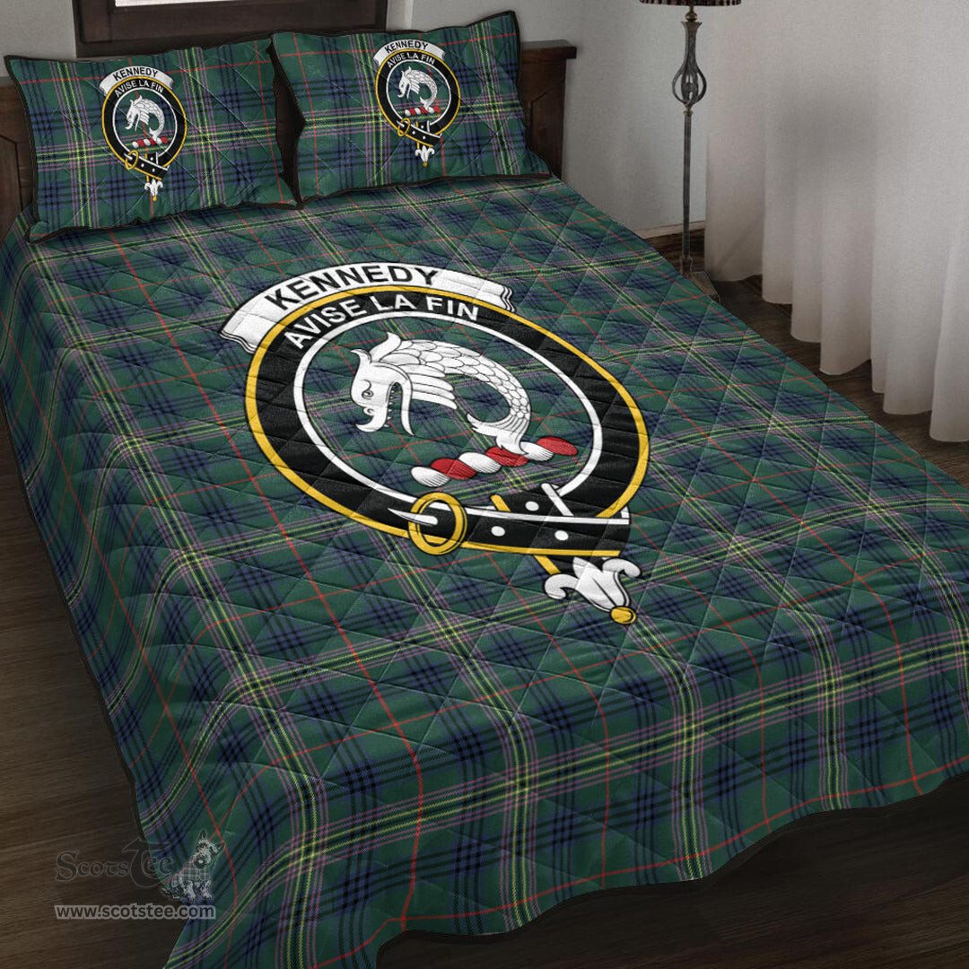 Scottish Kennedy Modern Clan Tartan Quilt Bed Set - Crest Classic Scottish Plaid Tartan Plaid