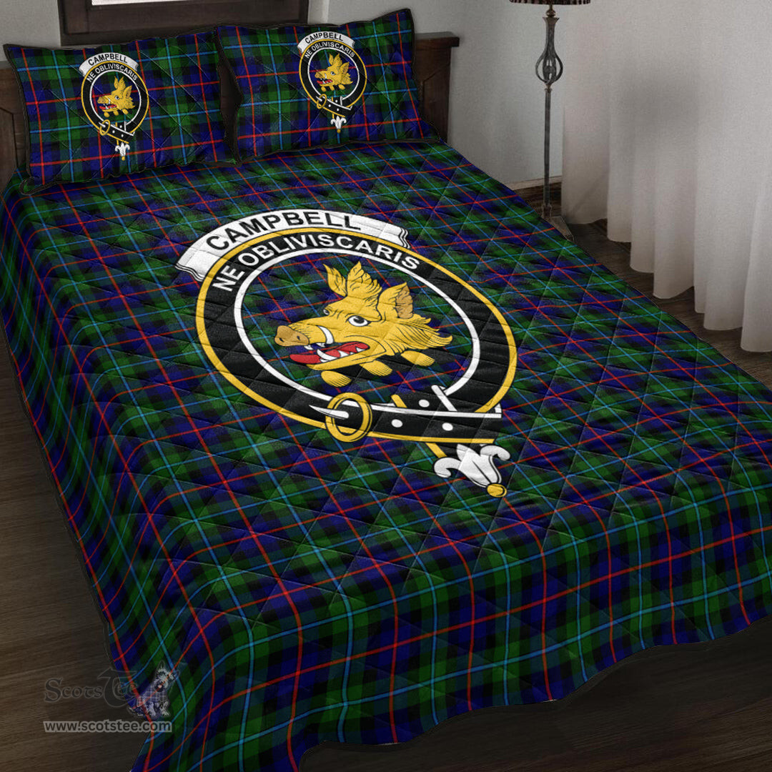 Scottish Campbell of Cawdor Modern Clan Tartan Quilt Bed Set - Crest Classic Scottish Plaid Tartan Plaid
