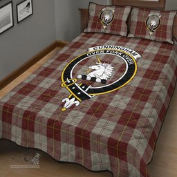 Scottish Cunningham Burgundy Dancers Clan Tartan Quilt Bed Set - Crest Classic Scottish Plaid Tartan Plaid