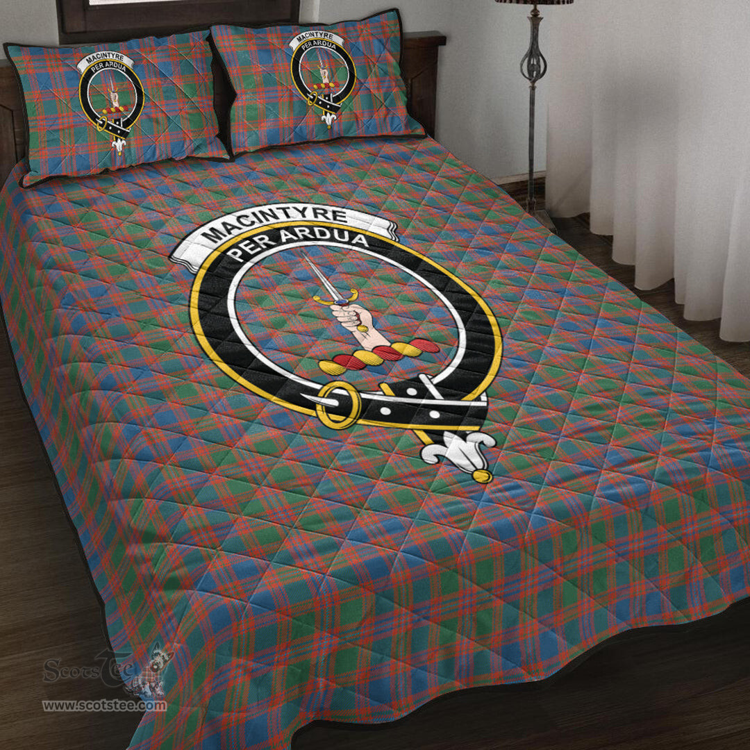 Scottish MacIntyre Ancient Clan Tartan Quilt Bed Set - Crest Classic Scottish Plaid Tartan Plaid