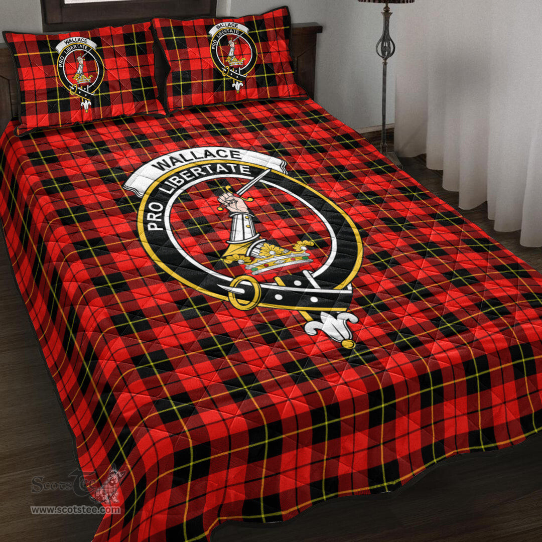 Scottish Wallace Hunting Red Clan Tartan Quilt Bed Set - Crest Classic Scottish Plaid Tartan Plaid