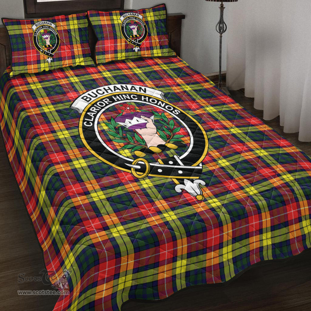 Scottish Buchanan Modern Clan Tartan Quilt Bed Set - Crest Classic Scottish Plaid Tartan Plaid