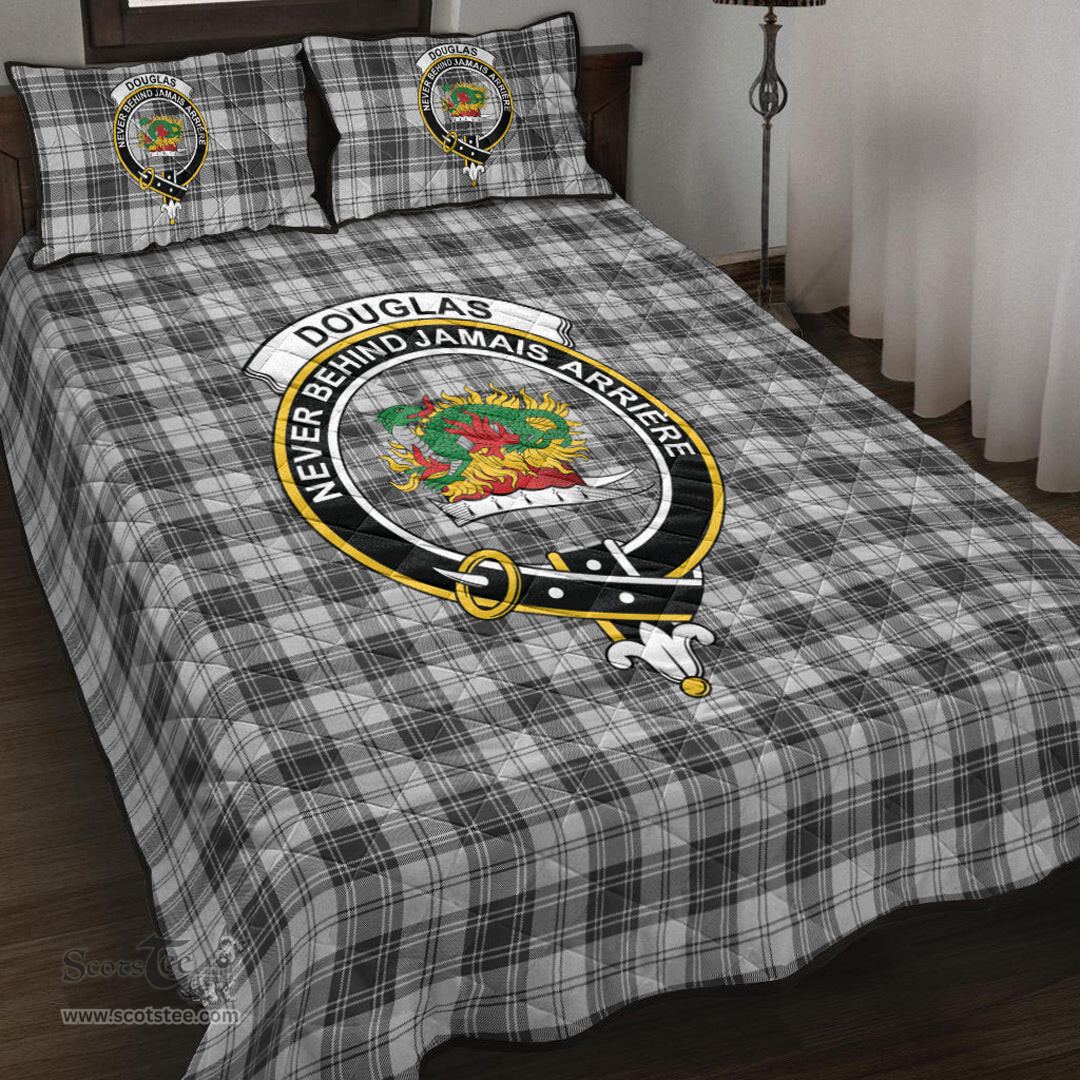 Scottish Douglas Grey Modern Clan Tartan Quilt Bed Set - Crest Classic Scottish Plaid Tartan Plaid