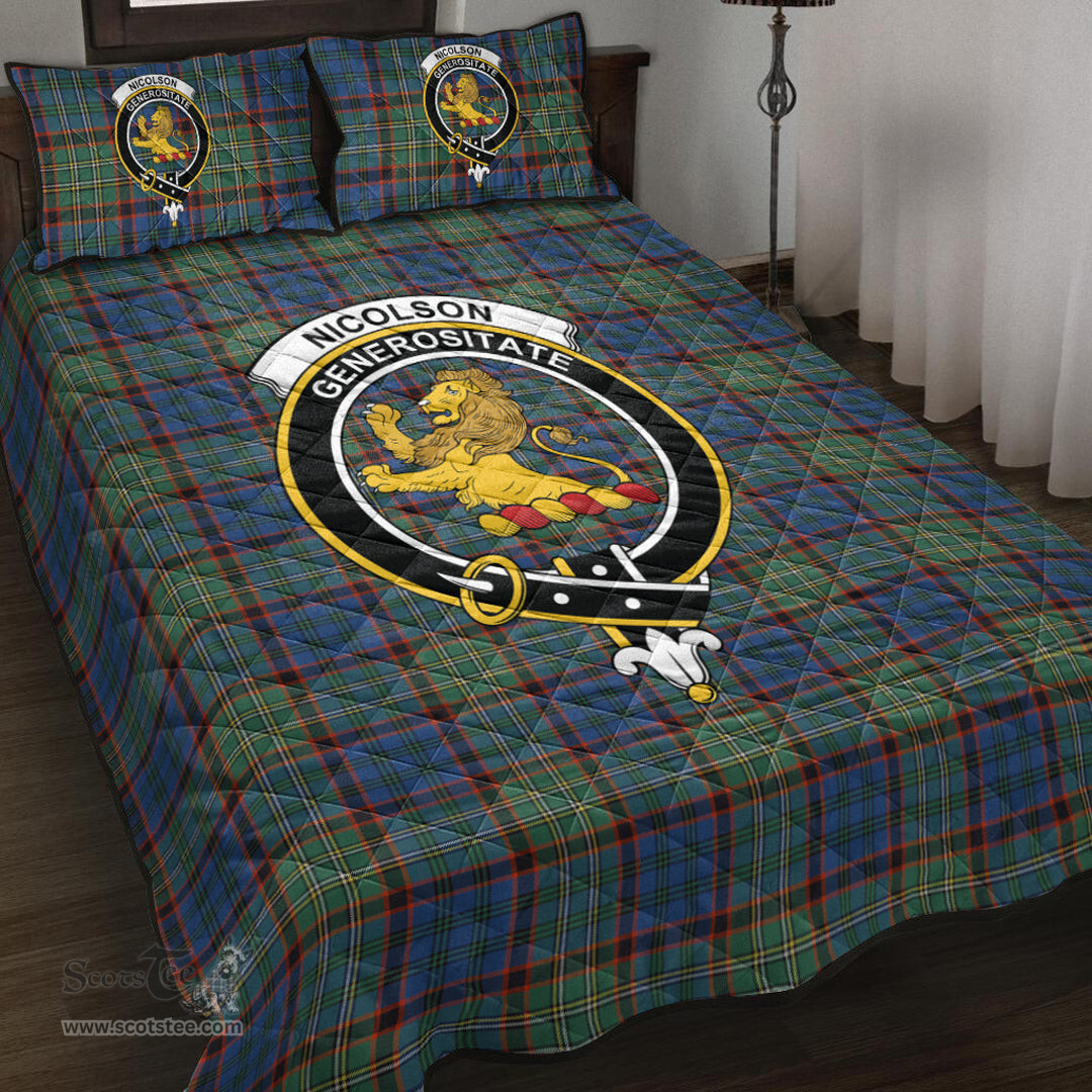 Scottish Nicolson Hunting Ancient Clan Tartan Quilt Bed Set - Crest Classic Scottish Plaid Tartan Plaid