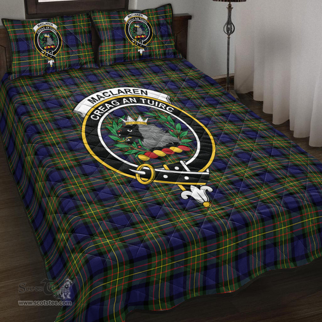 Scottish MacLaren Modern Clan Tartan Quilt Bed Set - Crest Classic Scottish Plaid Tartan Plaid