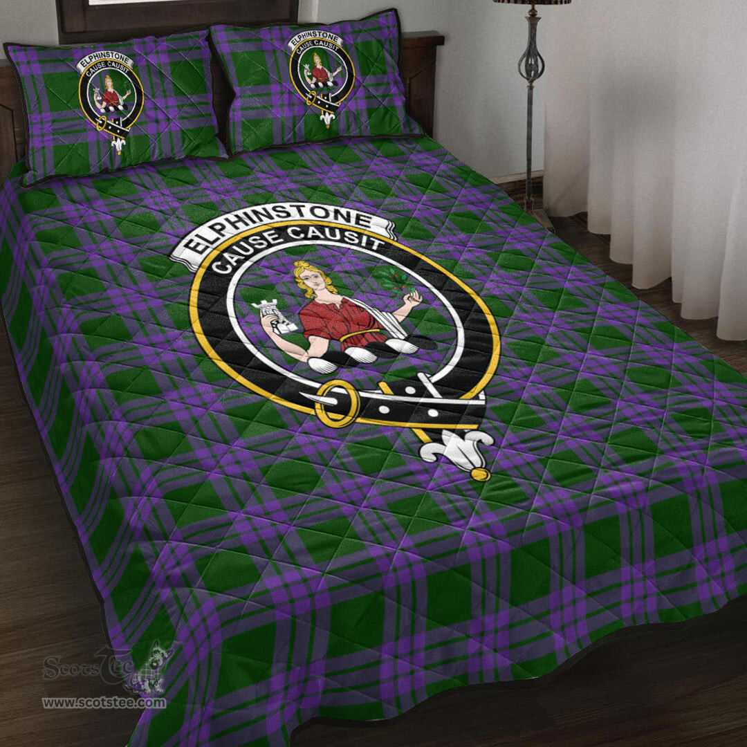 Scottish Elphinstone Clan Tartan Quilt Bed Set - Crest Classic Scottish Plaid Tartan Plaid
