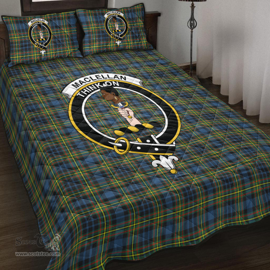 Scottish MacLellan Ancient Clan Tartan Quilt Bed Set - Crest Classic Scottish Plaid Tartan Plaid