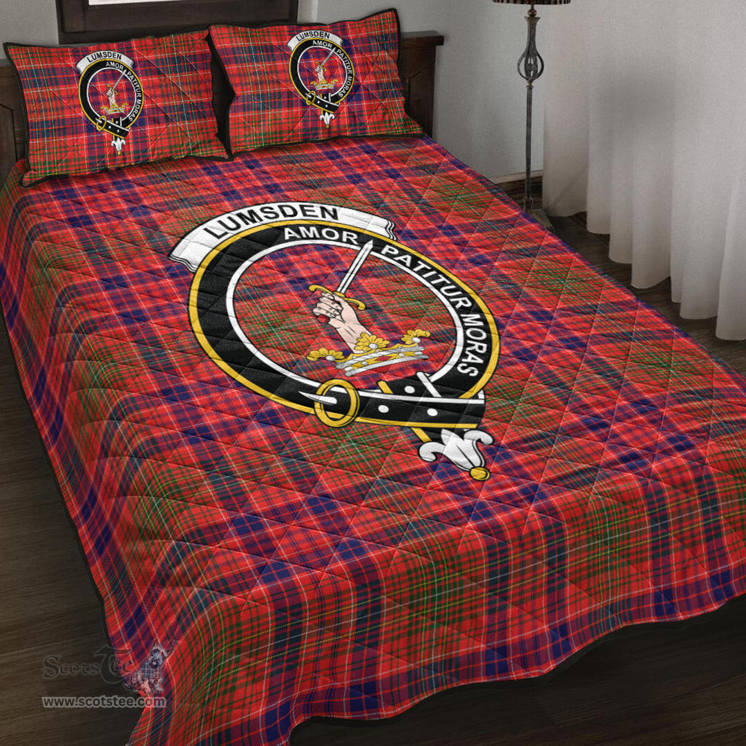 Scottish Lumsden Modern Clan Tartan Quilt Bed Set - Crest Classic Scottish Plaid Tartan Plaid