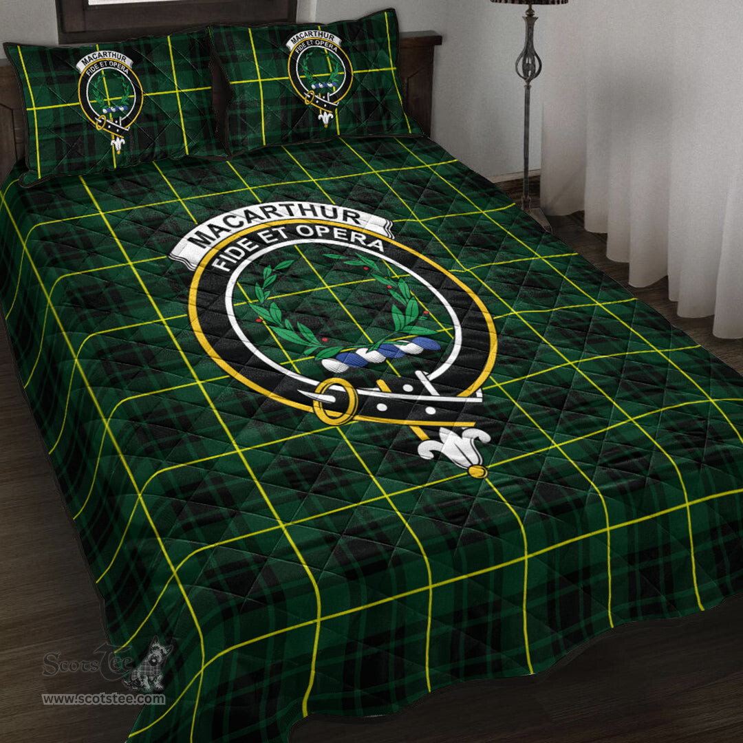 Scottish MacArthur Modern Clan Tartan Quilt Bed Set - Crest Classic Scottish Plaid Tartan Plaid