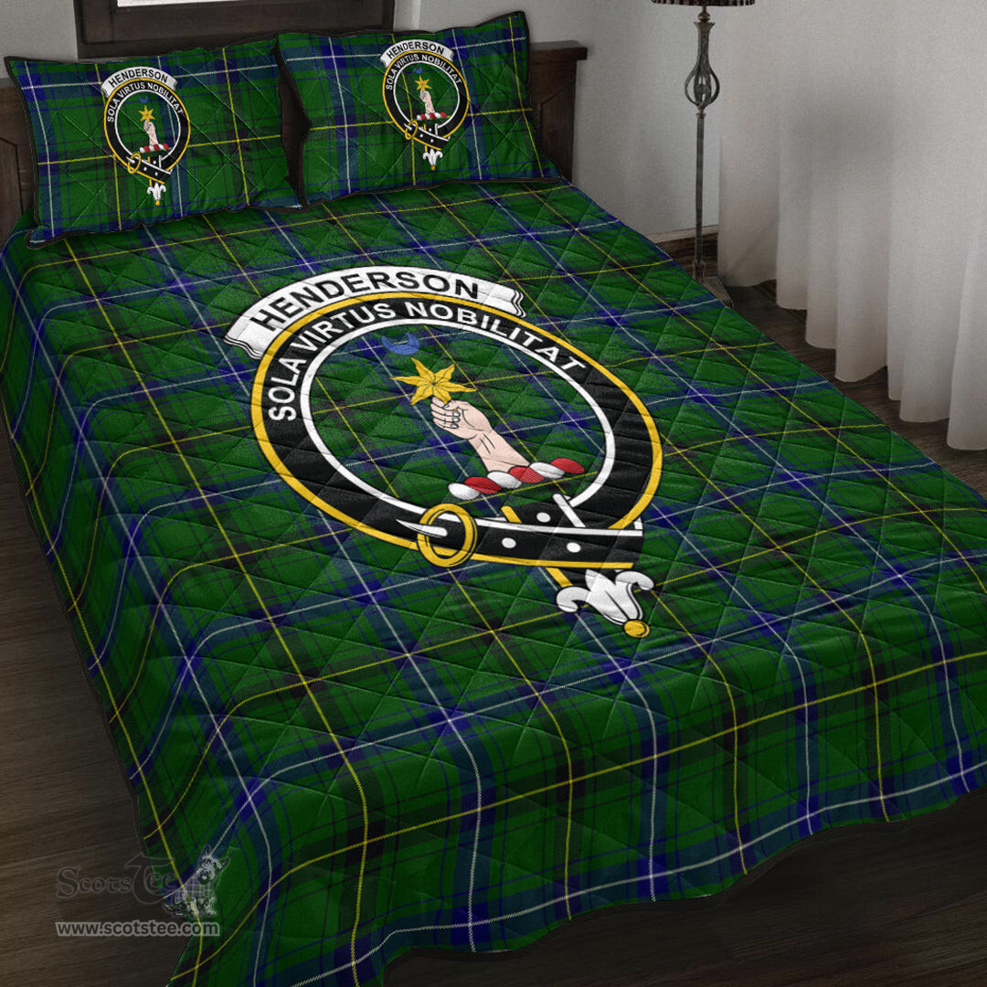 Scottish Henderson Modern Clan Tartan Quilt Bed Set - Crest Classic Scottish Plaid Tartan Plaid