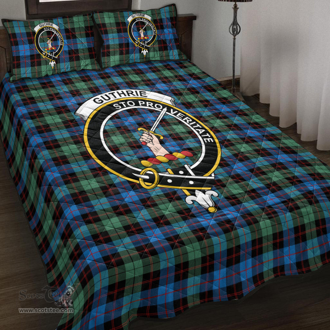 Scottish Guthrie Ancient Clan Tartan Quilt Bed Set - Crest Classic Scottish Plaid Tartan Plaid