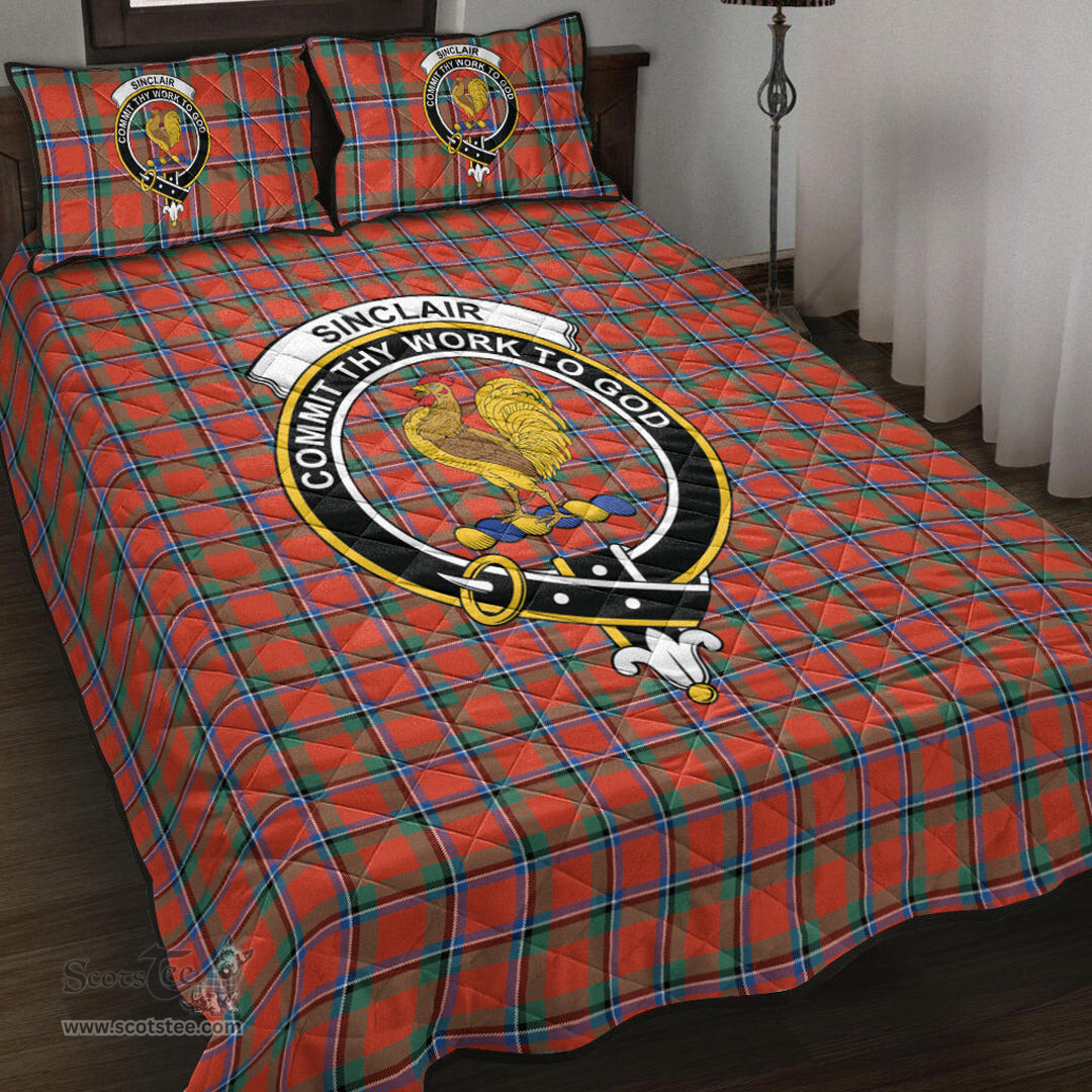 Scottish Sinclair Ancient Clan Tartan Quilt Bed Set - Crest Classic Scottish Plaid Tartan Plaid