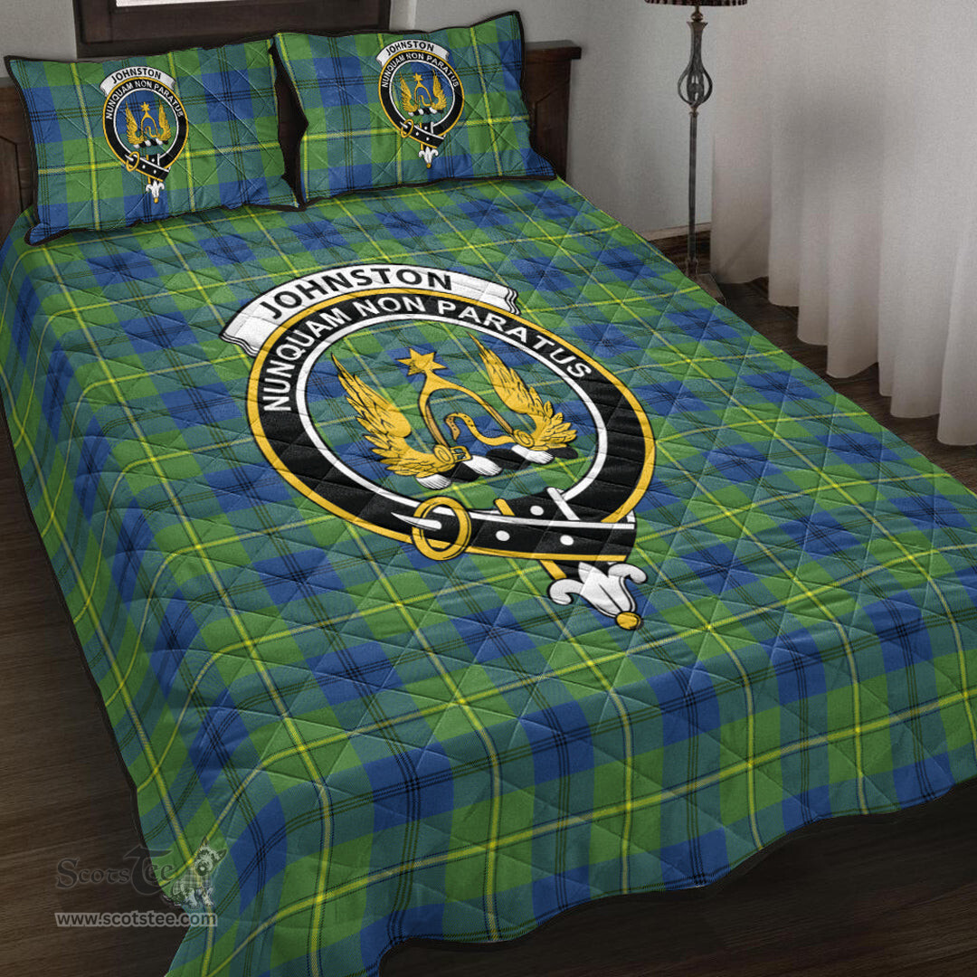 Scottish Johnston Ancient Clan Tartan Quilt Bed Set - Crest Classic Scottish Plaid Tartan Plaid