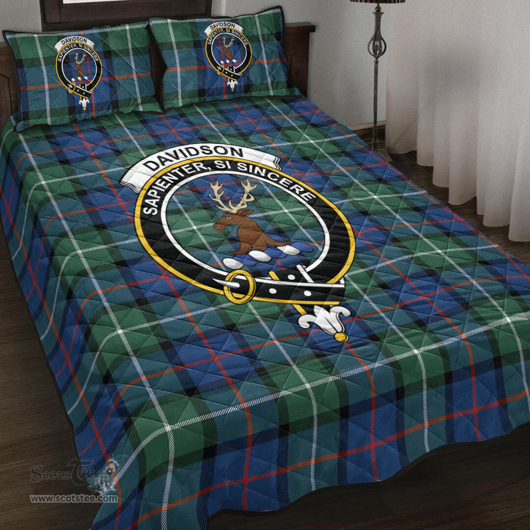 Scottish Davidson of Tulloch Clan Tartan Quilt Bed Set - Crest Classic Scottish Plaid Tartan Plaid