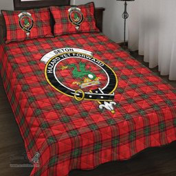 Scottish Seton Modern Clan Tartan Quilt Bed Set - Crest Classic Scottish Plaid Tartan Plaid