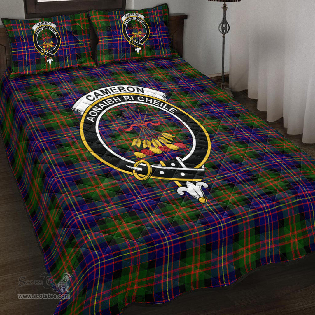 Scottish Cameron of Erracht Modern Clan Tartan Quilt Bed Set - Crest Classic Scottish Plaid Tartan Plaid