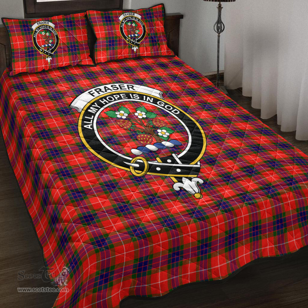 Scottish Fraser Modern Clan Tartan Quilt Bed Set - Crest Classic Scottish Plaid Tartan Plaid