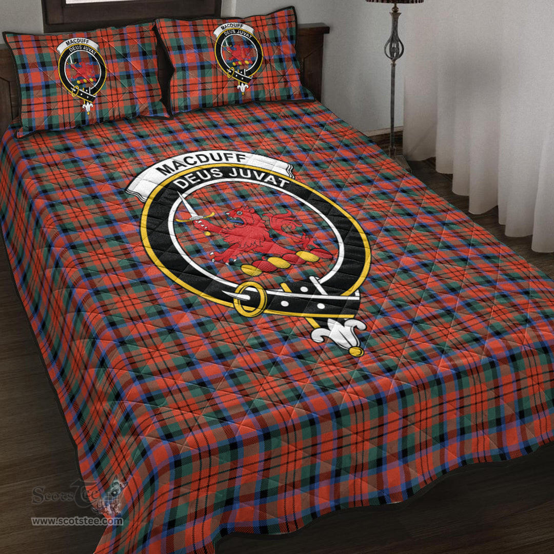 Scottish MacDuff Ancient Clan Tartan Quilt Bed Set - Crest Classic Scottish Plaid Tartan Plaid