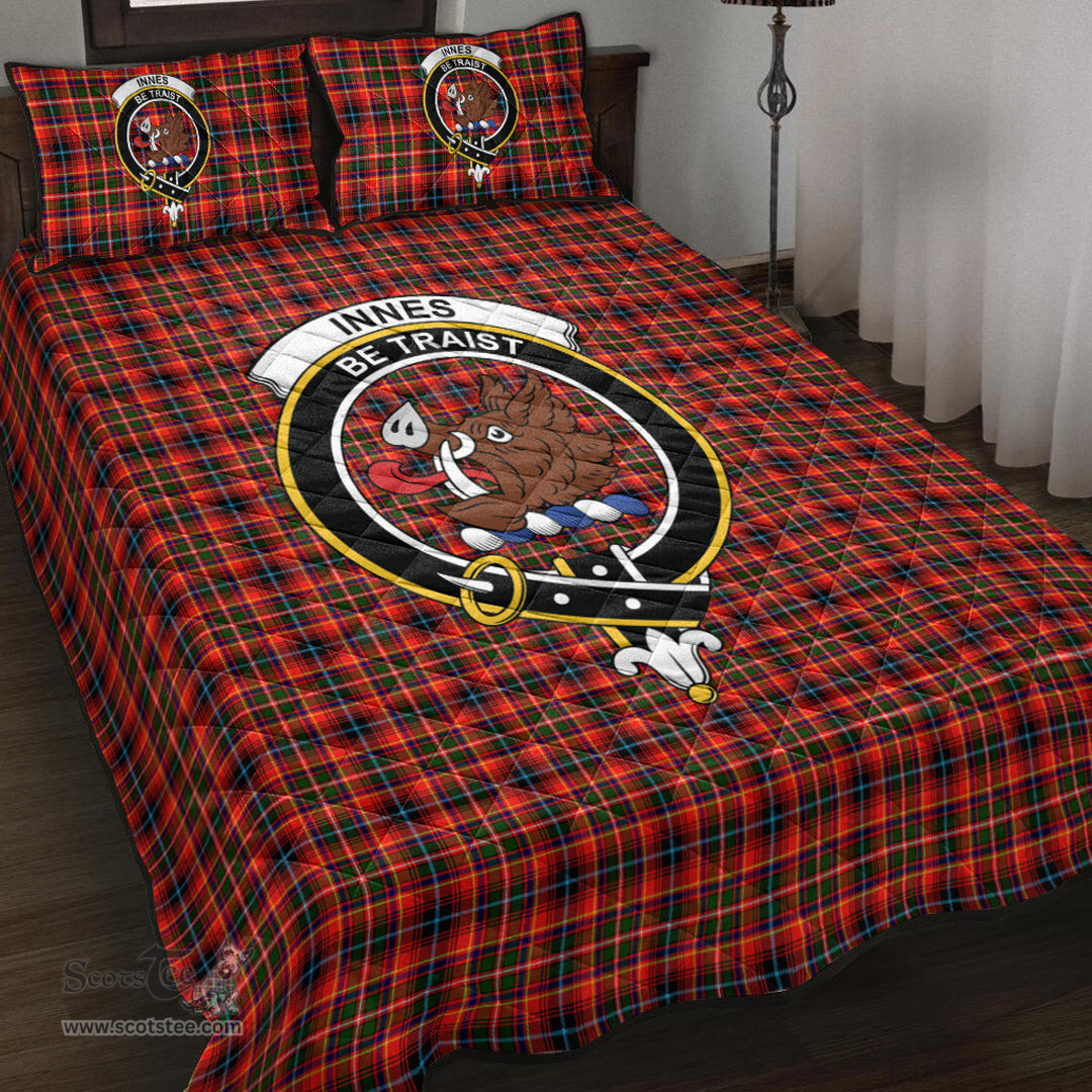 Scottish Innes Modern Clan Tartan Quilt Bed Set - Crest Classic Scottish Plaid Tartan Plaid