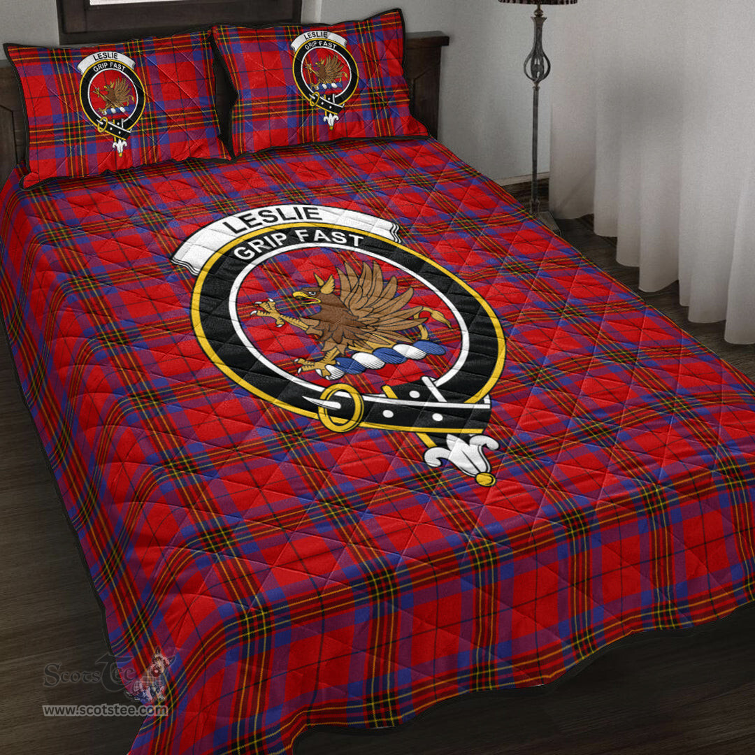 Scottish Leslie Modern Clan Tartan Quilt Bed Set - Crest Classic Scottish Plaid Tartan Plaid
