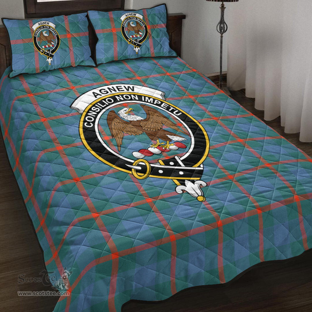 Scottish Agnew Ancient Clan Tartan Quilt Bed Set - Crest Classic Scottish Plaid Tartan Plaid