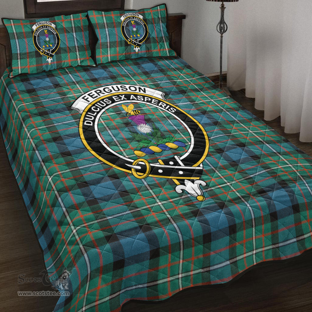 Scottish FERGUSON ANCIENT Clan Tartan Quilt Bed Set - Crest Classic Scottish Plaid Tartan Plaid