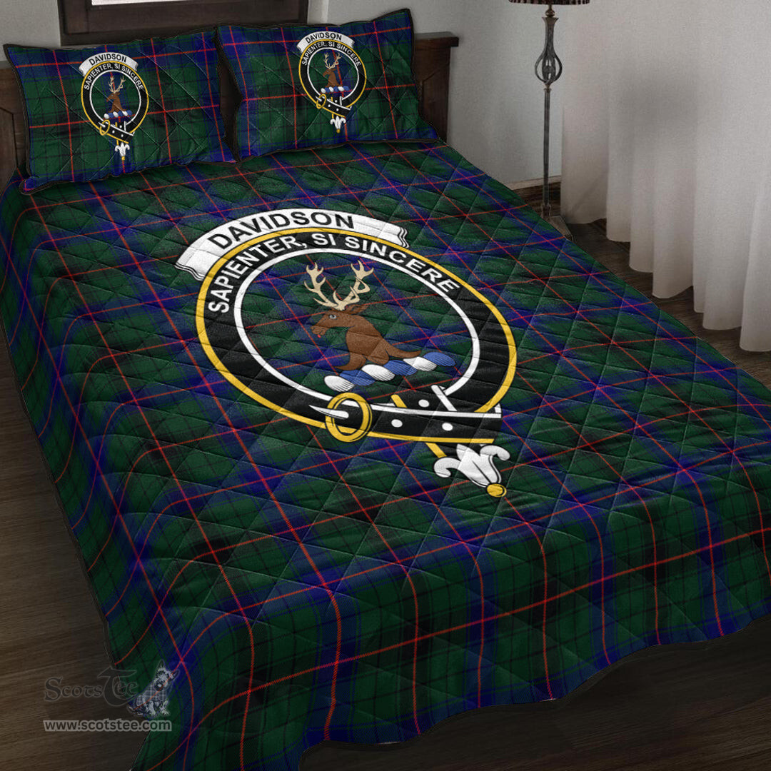 Scottish Davidson Modern Clan Tartan Quilt Bed Set - Crest Classic Scottish Plaid Tartan Plaid