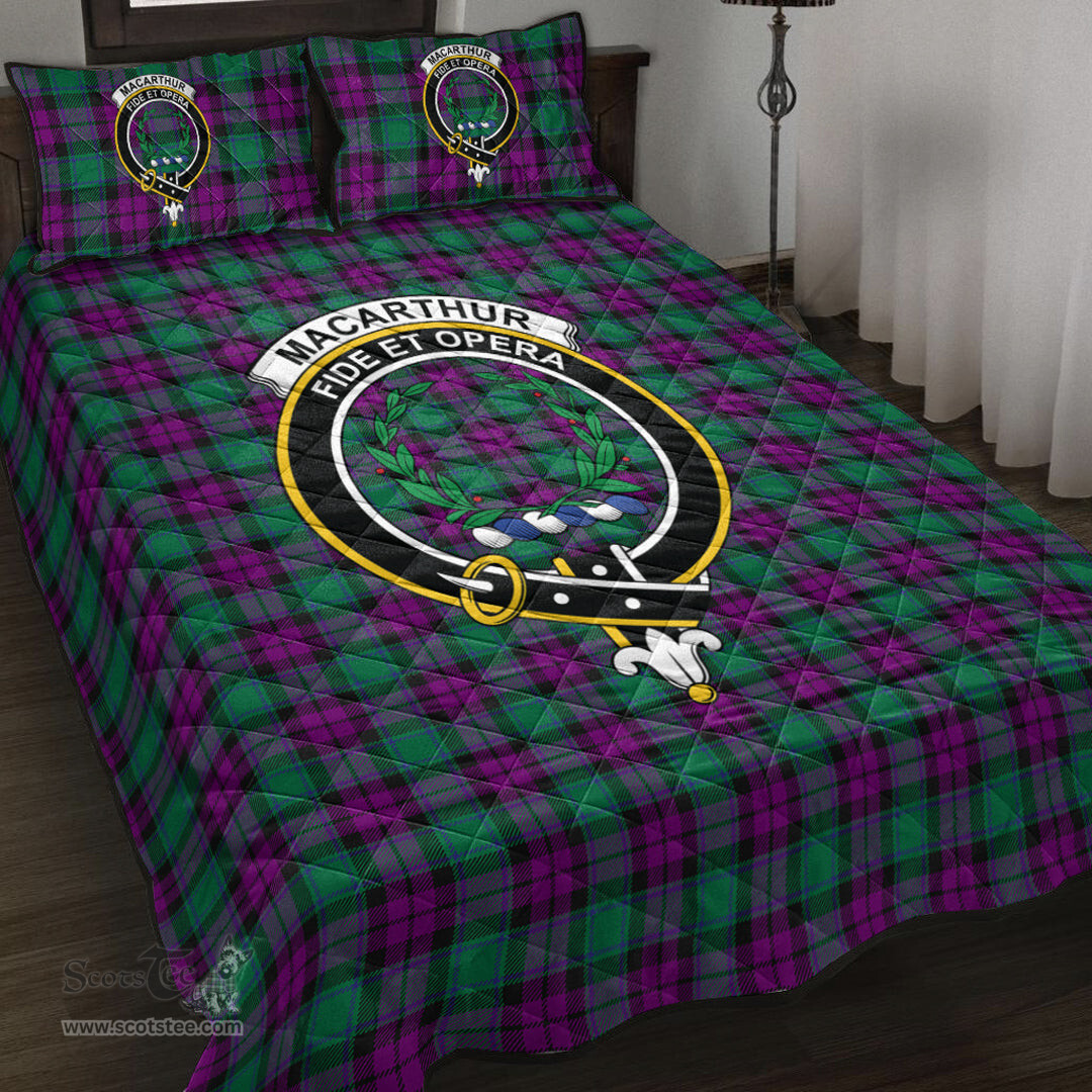Scottish MacArthur Milton Clan Tartan Quilt Bed Set - Crest Classic Scottish Plaid Tartan Plaid