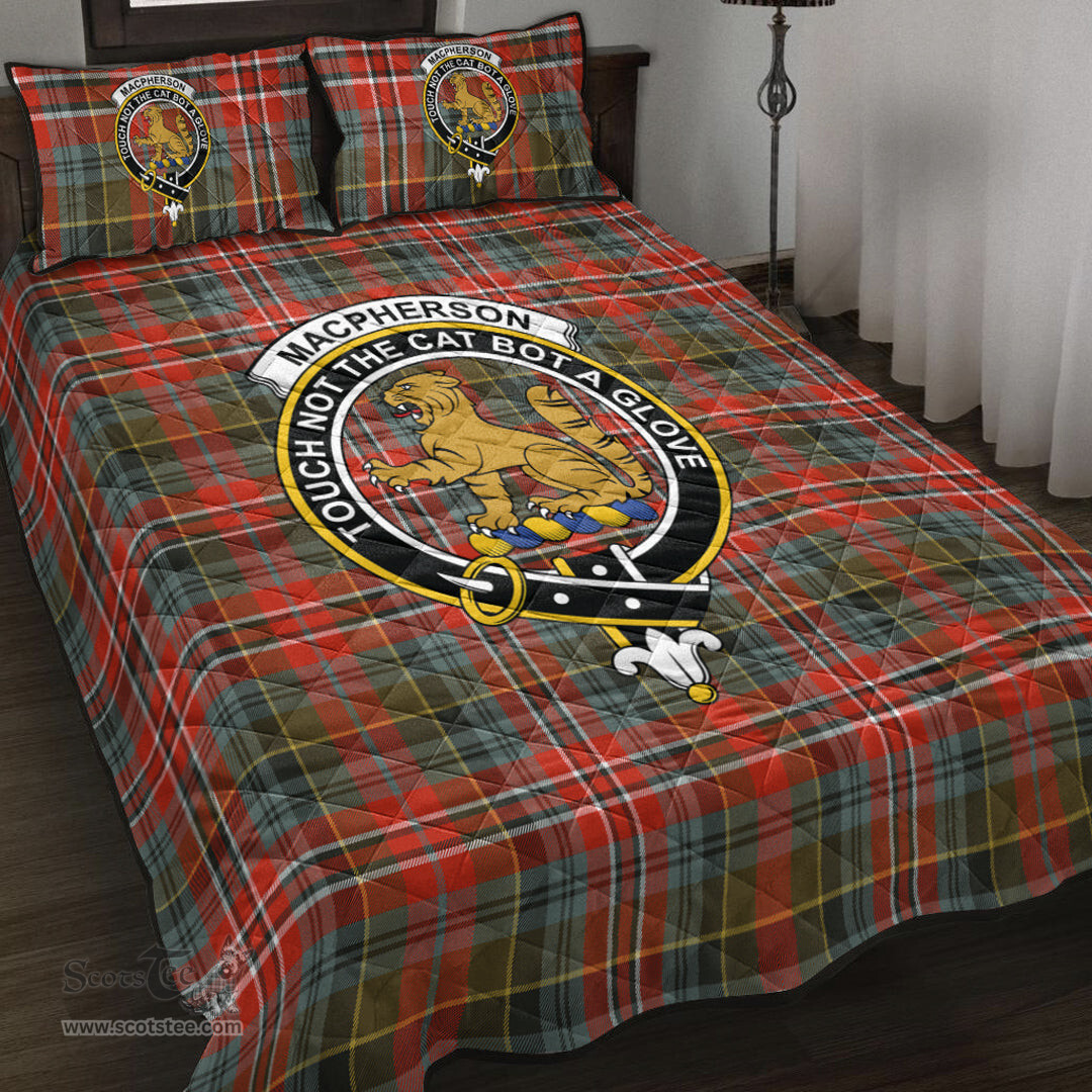 Scottish MacPherson Weathered Clan Tartan Quilt Bed Set - Crest Classic Scottish Plaid Tartan Plaid