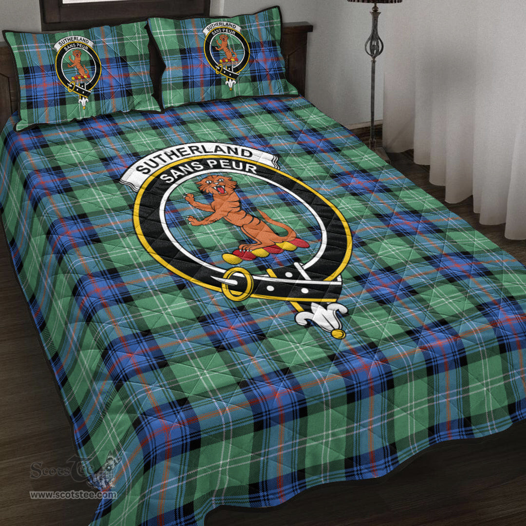 Scottish Sutherland Old Ancient Clan Tartan Quilt Bed Set - Crest Classic Scottish Plaid Tartan Plaid
