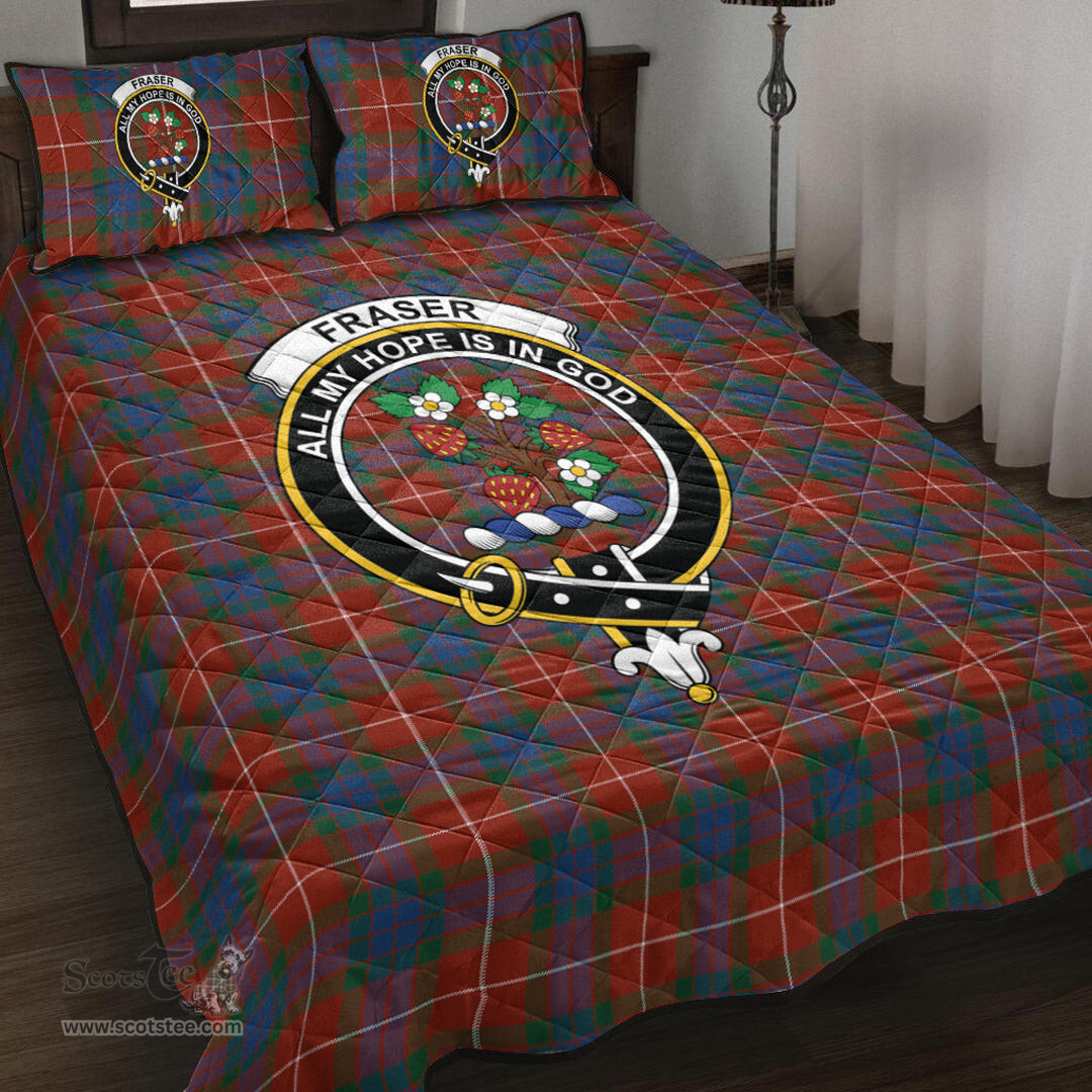 Scottish Fraser Ancient Clan Tartan Quilt Bed Set - Crest Classic Scottish Plaid Tartan Plaid