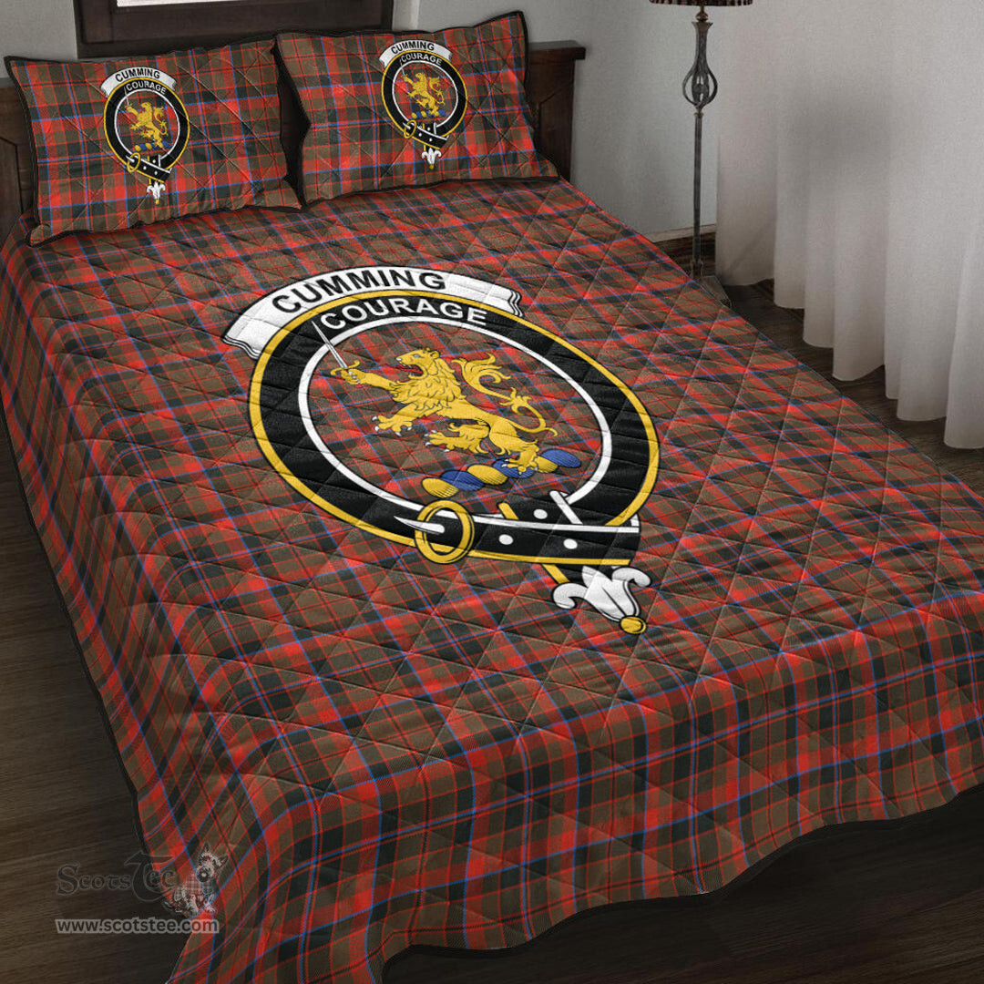 Scottish Cumming Hunting Weathered Clan Tartan Quilt Bed Set - Crest Classic Scottish Plaid Tartan Plaid