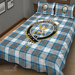 Scottish Stewart Muted Blue Clan Tartan Quilt Bed Set - Crest Classic Scottish Plaid Tartan Plaid