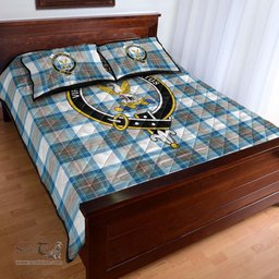 Scottish Stewart Muted Blue Clan Tartan Quilt Bed Set - Crest Classic Scottish Plaid Tartan Plaid