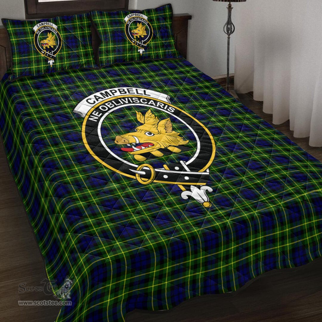Scottish Campbell of Breadalbane Modern Clan Tartan Quilt Bed Set - Crest Classic Scottish Plaid Tartan Plaid