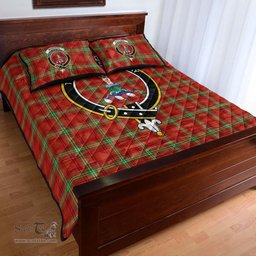 Scottish Morrison Red Modern Clan Tartan Quilt Bed Set - Crest Classic Scottish Plaid Tartan Plaid