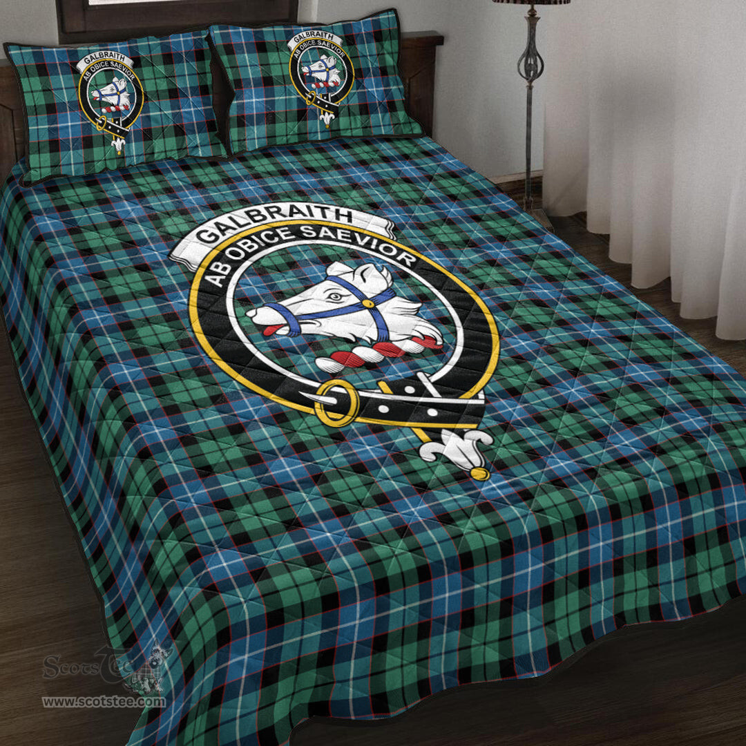 Scottish Galbraith Ancient Clan Tartan Quilt Bed Set - Crest Classic Scottish Plaid Tartan Plaid