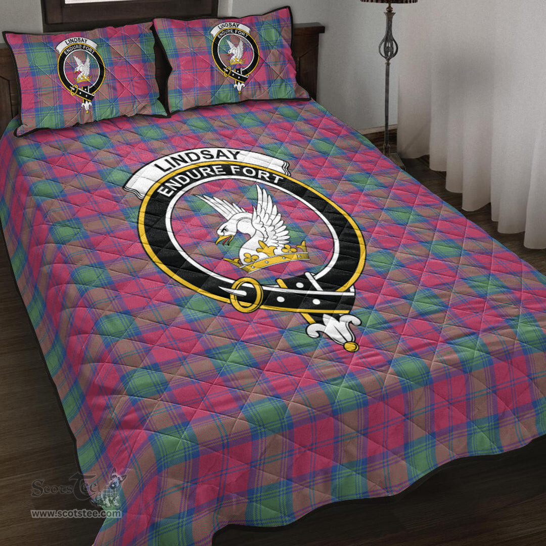 Scottish Lindsay Ancient Clan Tartan Quilt Bed Set - Crest Classic Scottish Plaid Tartan Plaid