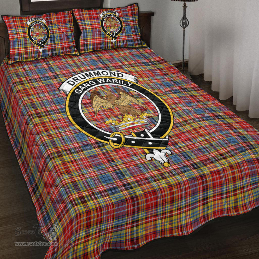 Scottish Drummond of Strathallan Clan Tartan Quilt Bed Set - Crest Classic Scottish Plaid Tartan Plaid