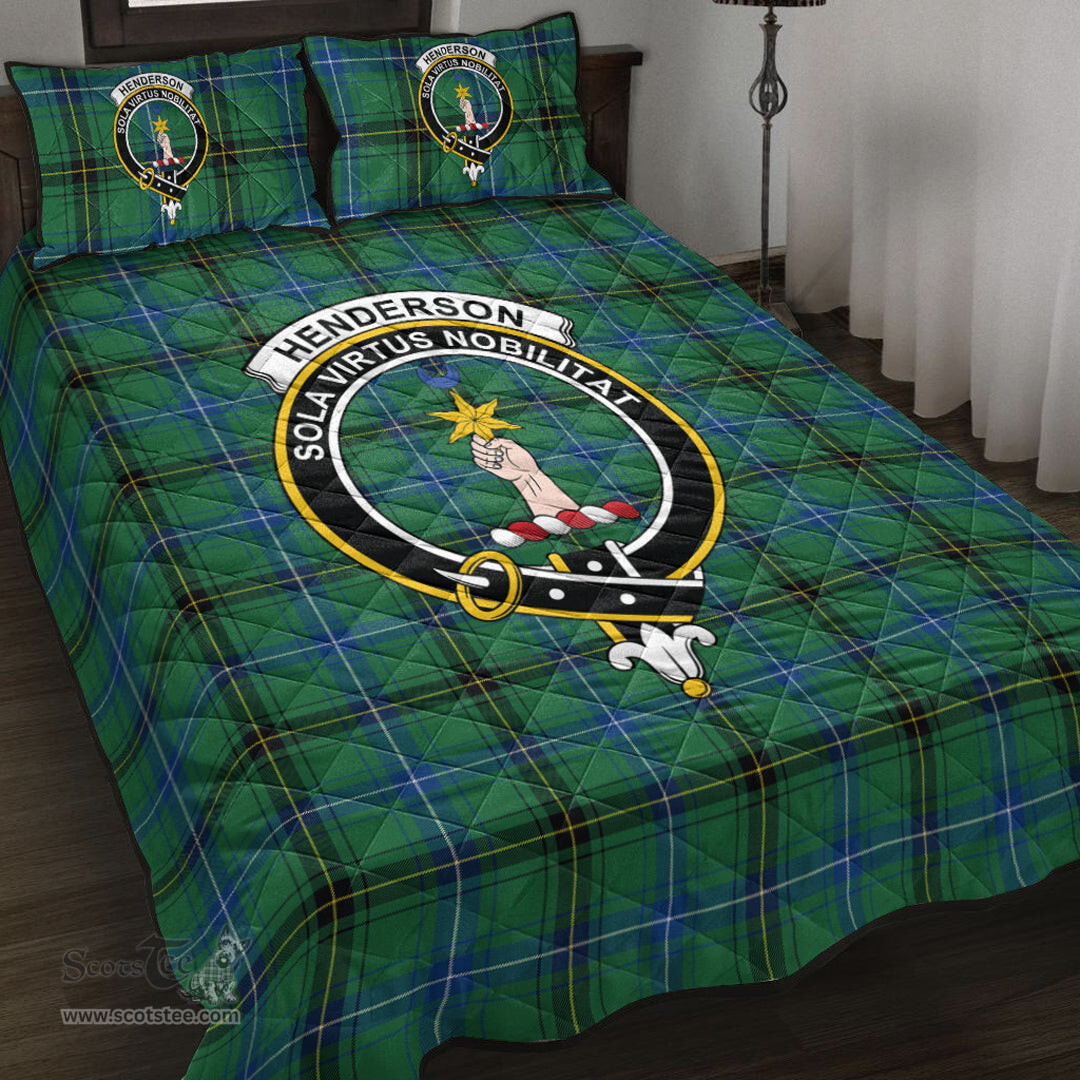 Scottish Henderson Ancient Clan Tartan Quilt Bed Set - Crest Classic Scottish Plaid Tartan Plaid