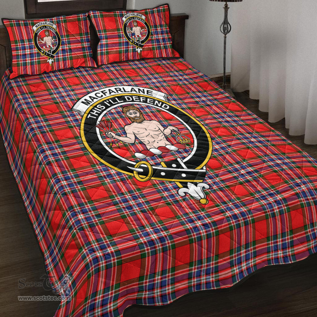Scottish MacFarlane Modern Clan Tartan Quilt Bed Set - Crest Classic Scottish Plaid Tartan Plaid