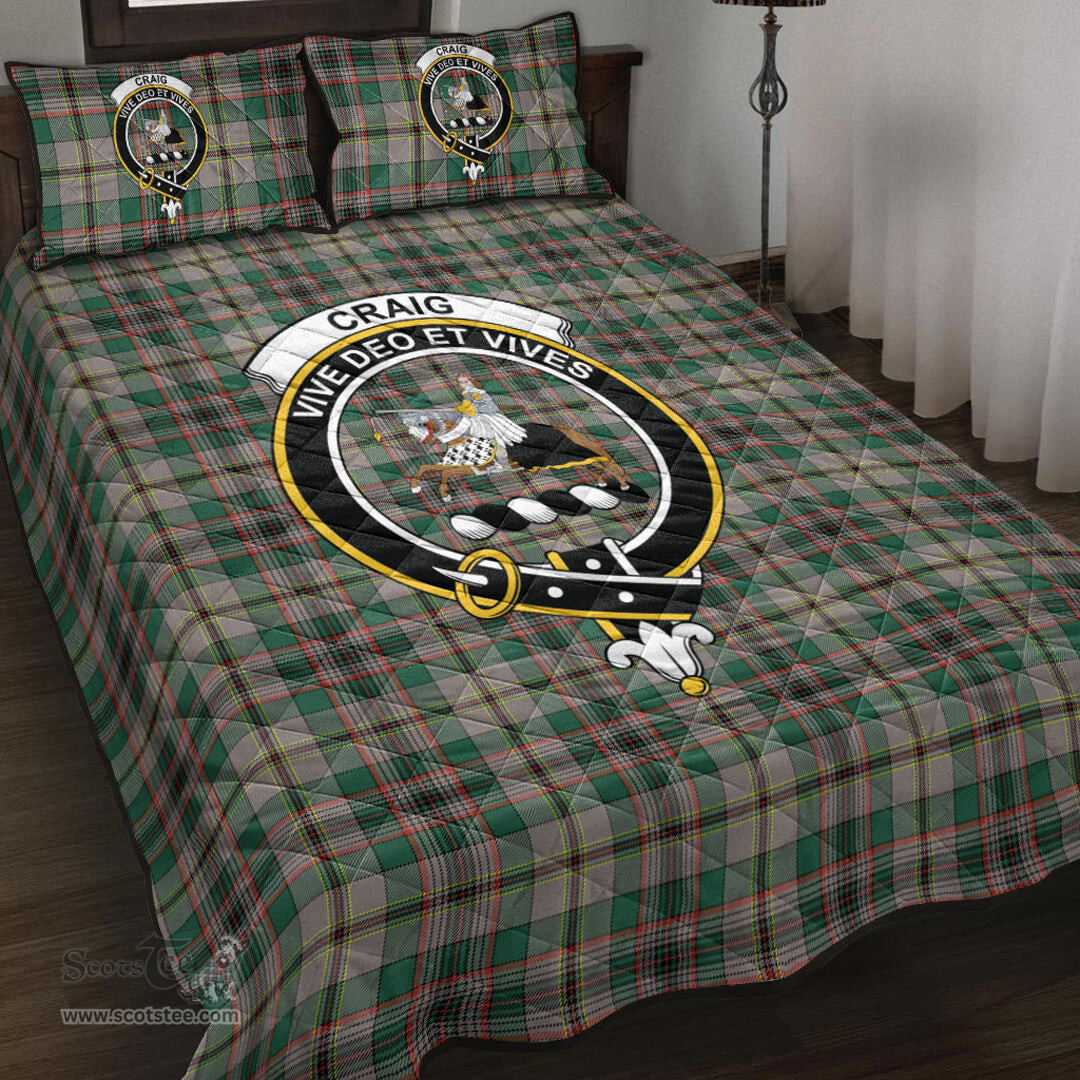 Scottish Craig Ancient Clan Tartan Quilt Bed Set - Crest Classic Scottish Plaid Tartan Plaid