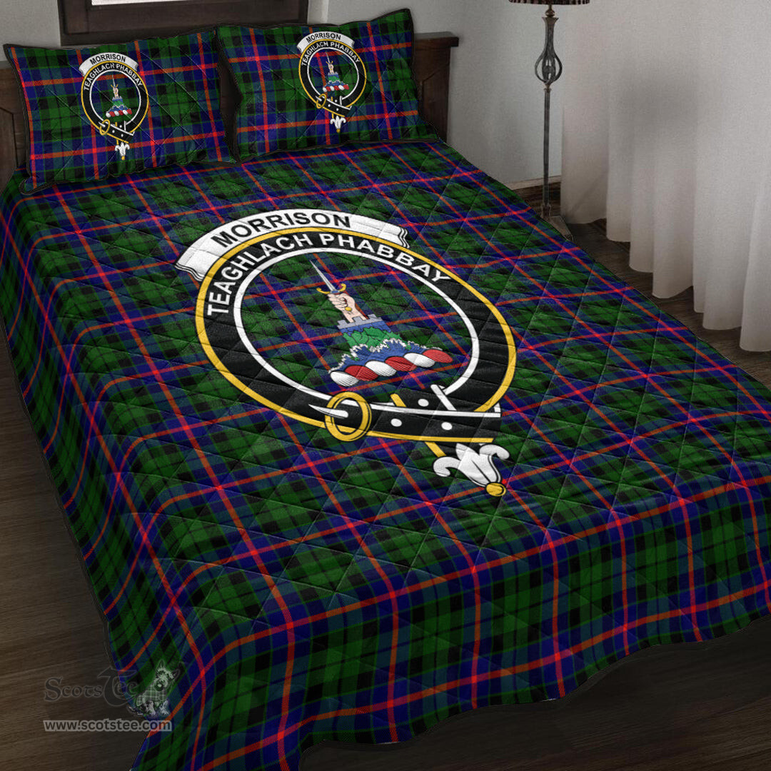 Scottish Morrison Modern Clan Tartan Quilt Bed Set - Crest Classic Scottish Plaid Tartan Plaid