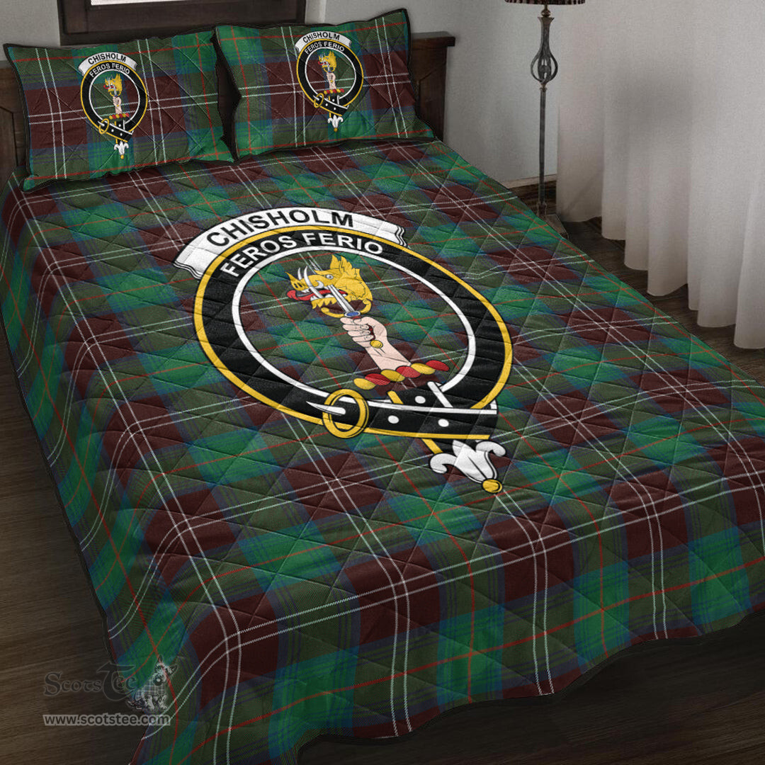Scottish Chisholm Hunting Ancient Clan Tartan Quilt Bed Set - Crest Classic Scottish Plaid Tartan Plaid