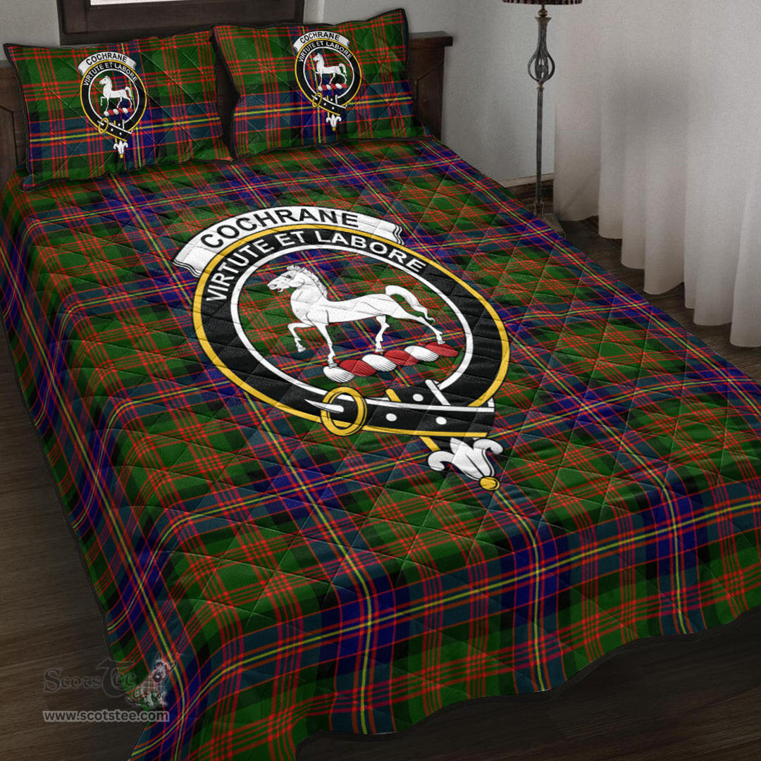 Scottish Cochrane Modern Clan Tartan Quilt Bed Set - Crest Classic Scottish Plaid Tartan Plaid