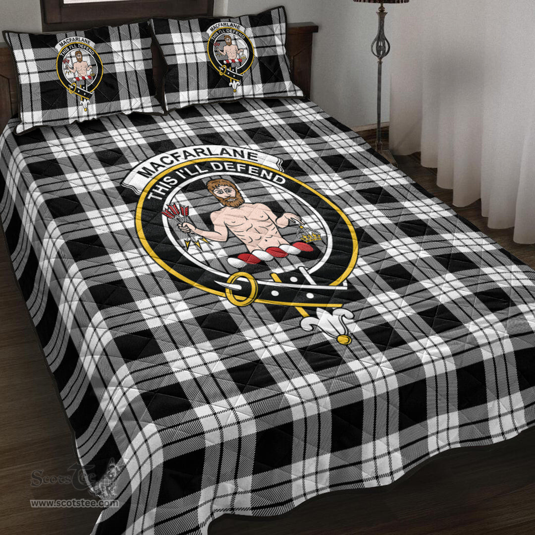 Scottish MacFarlane Black White Clan Tartan Quilt Bed Set - Crest Classic Scottish Plaid Tartan Plaid