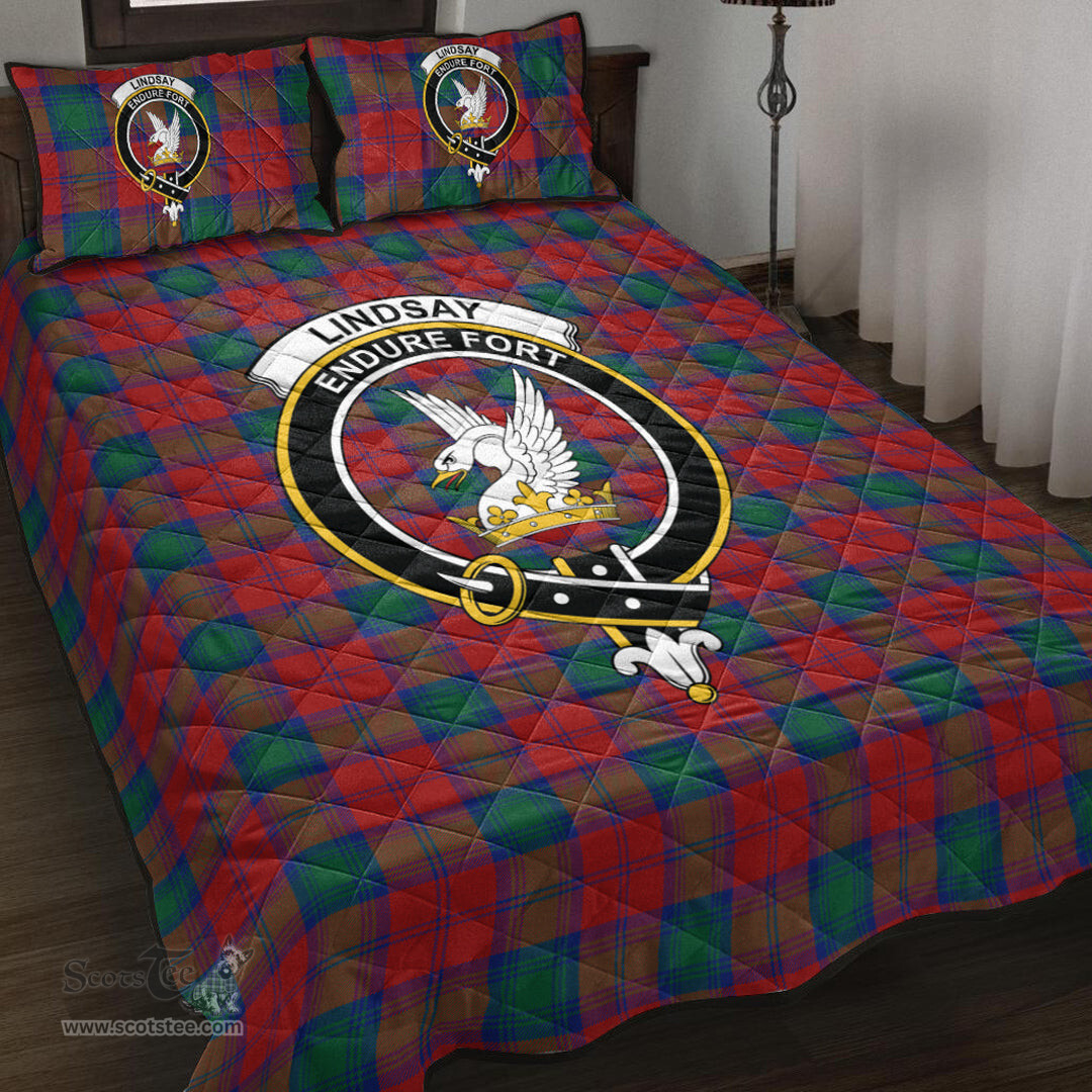 Scottish Lindsay Modern Clan Tartan Quilt Bed Set - Crest Classic Scottish Plaid Tartan Plaid