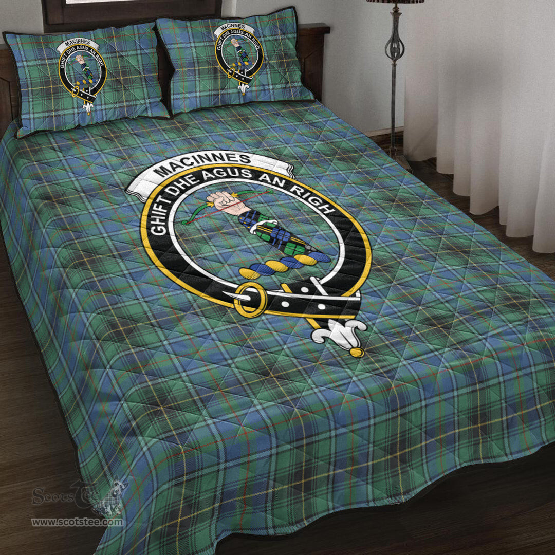 Scottish MacInnes Ancient Clan Tartan Quilt Bed Set - Crest Classic Scottish Plaid Tartan Plaid
