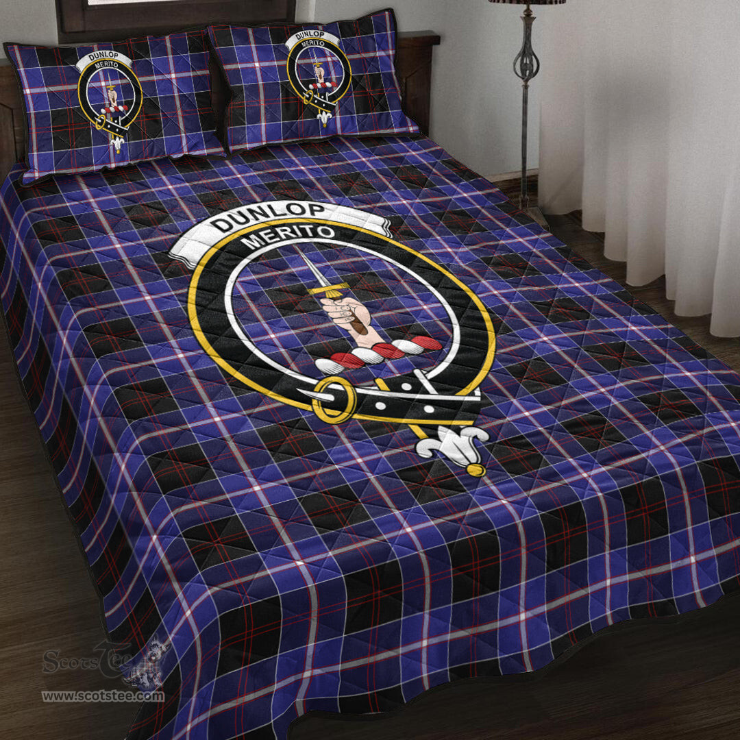 Scottish Dunlop Modern Clan Tartan Quilt Bed Set - Crest Classic Scottish Plaid Tartan Plaid
