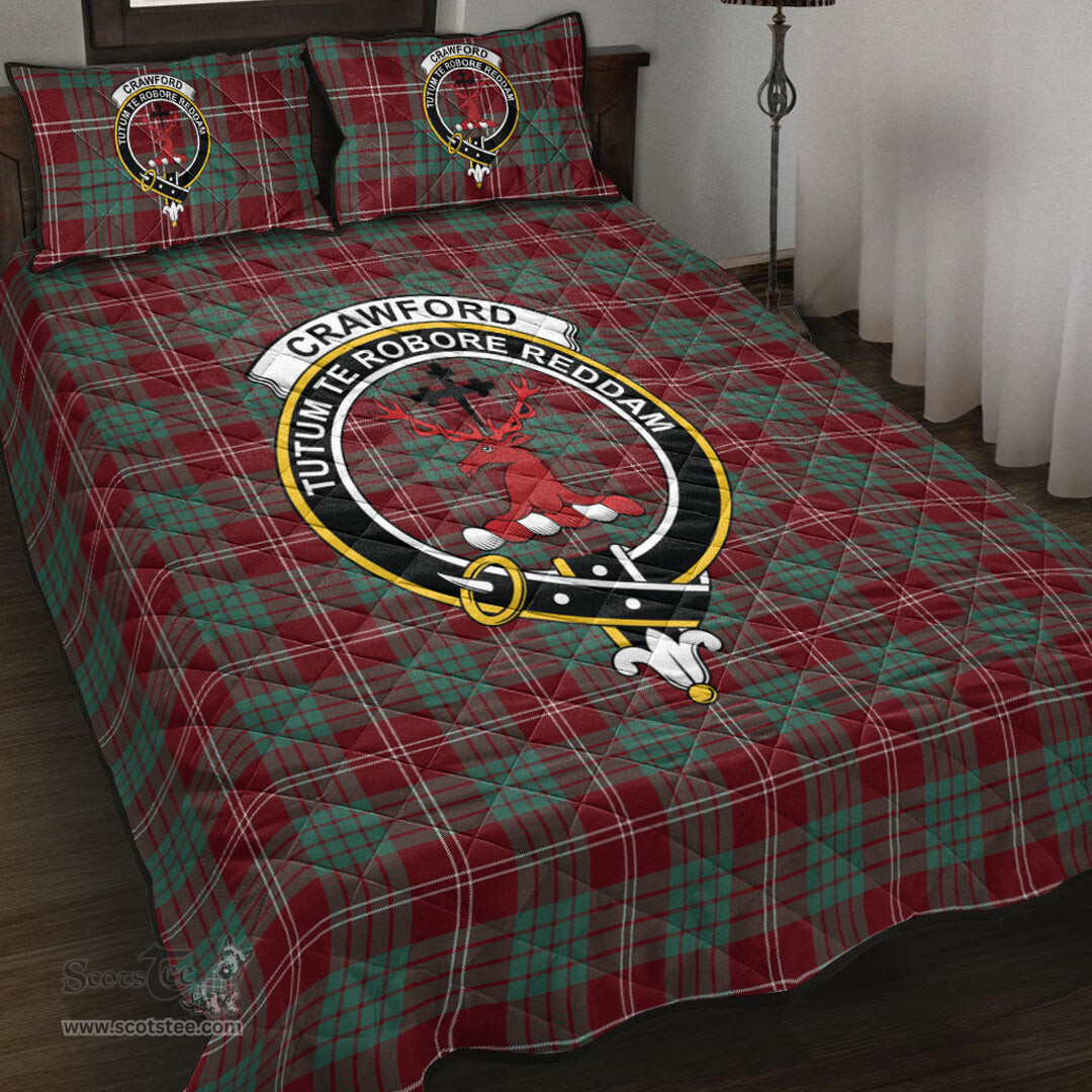 Scottish Crawford Modern Clan Tartan Quilt Bed Set - Crest Classic Scottish Plaid Tartan Plaid